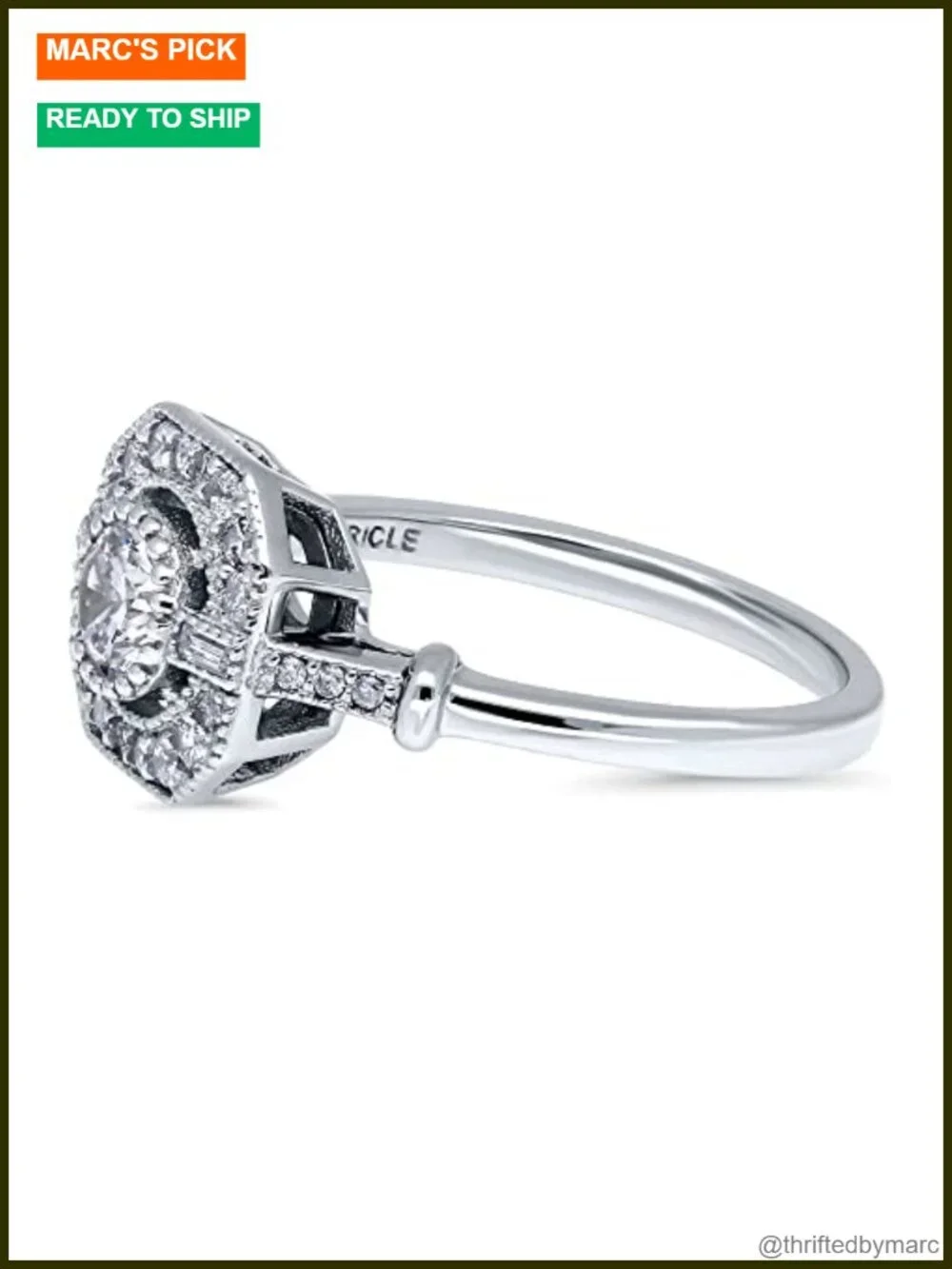 Sterling Silver Art Deco Cubic Zirconia Wedding Ring for Women